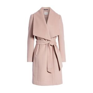 Cole Haan Signature Slick Wool Blend Wrap Coat in Dusty Pink